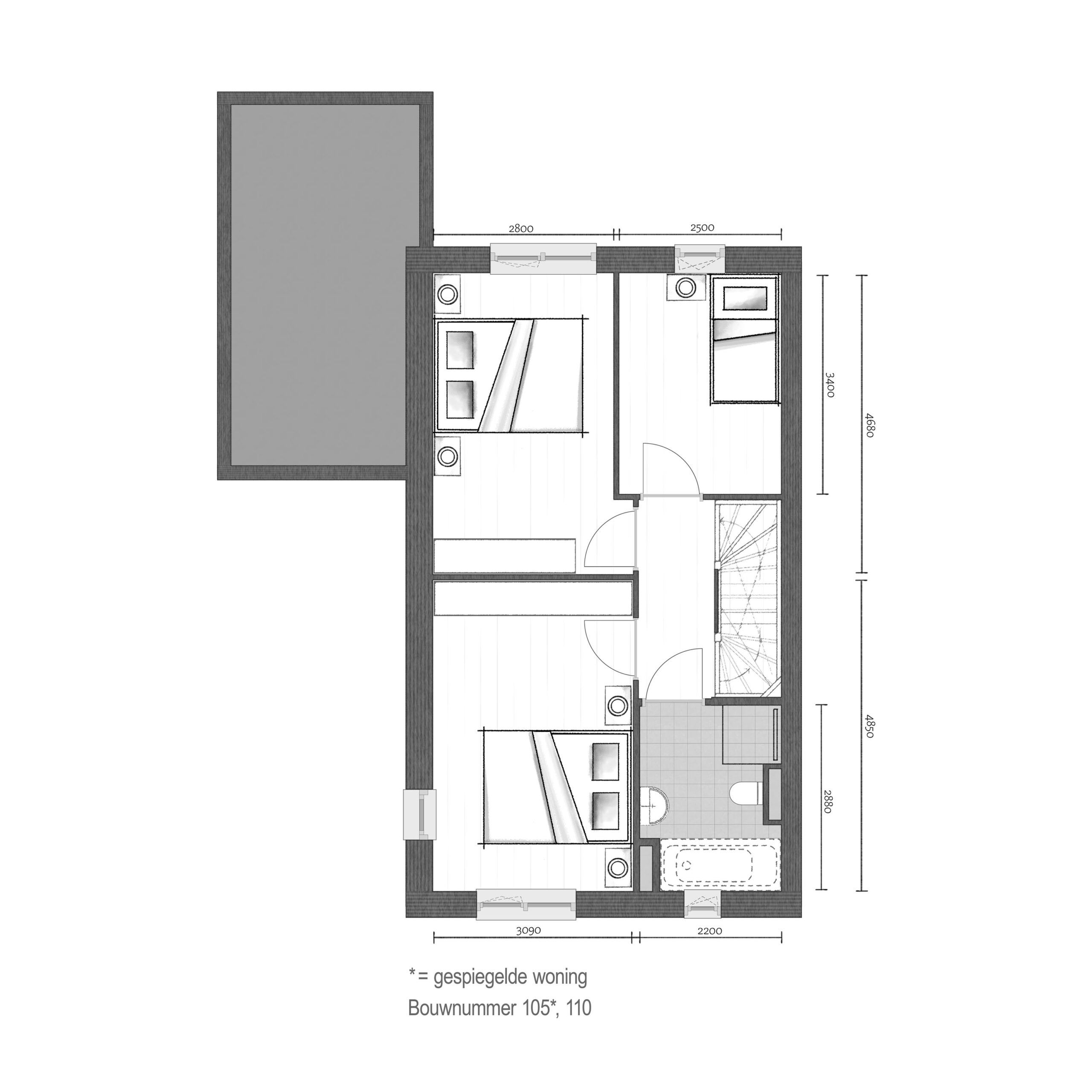 Plattegrond 1e verdieping - Bnr. 105 & 110