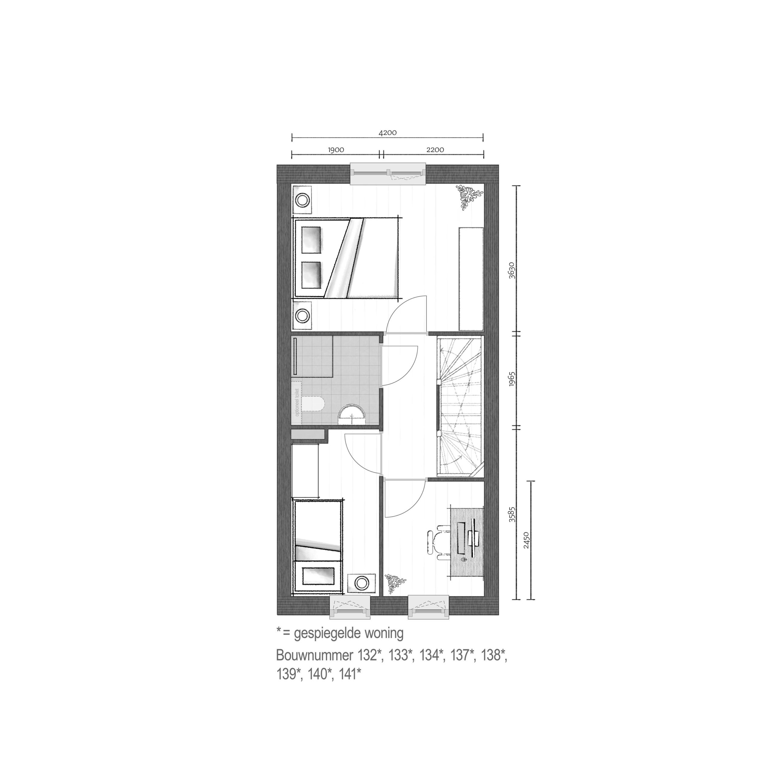 Plattegrond 1e verdieping - Bnr. 132 - 134 & 137 - 141