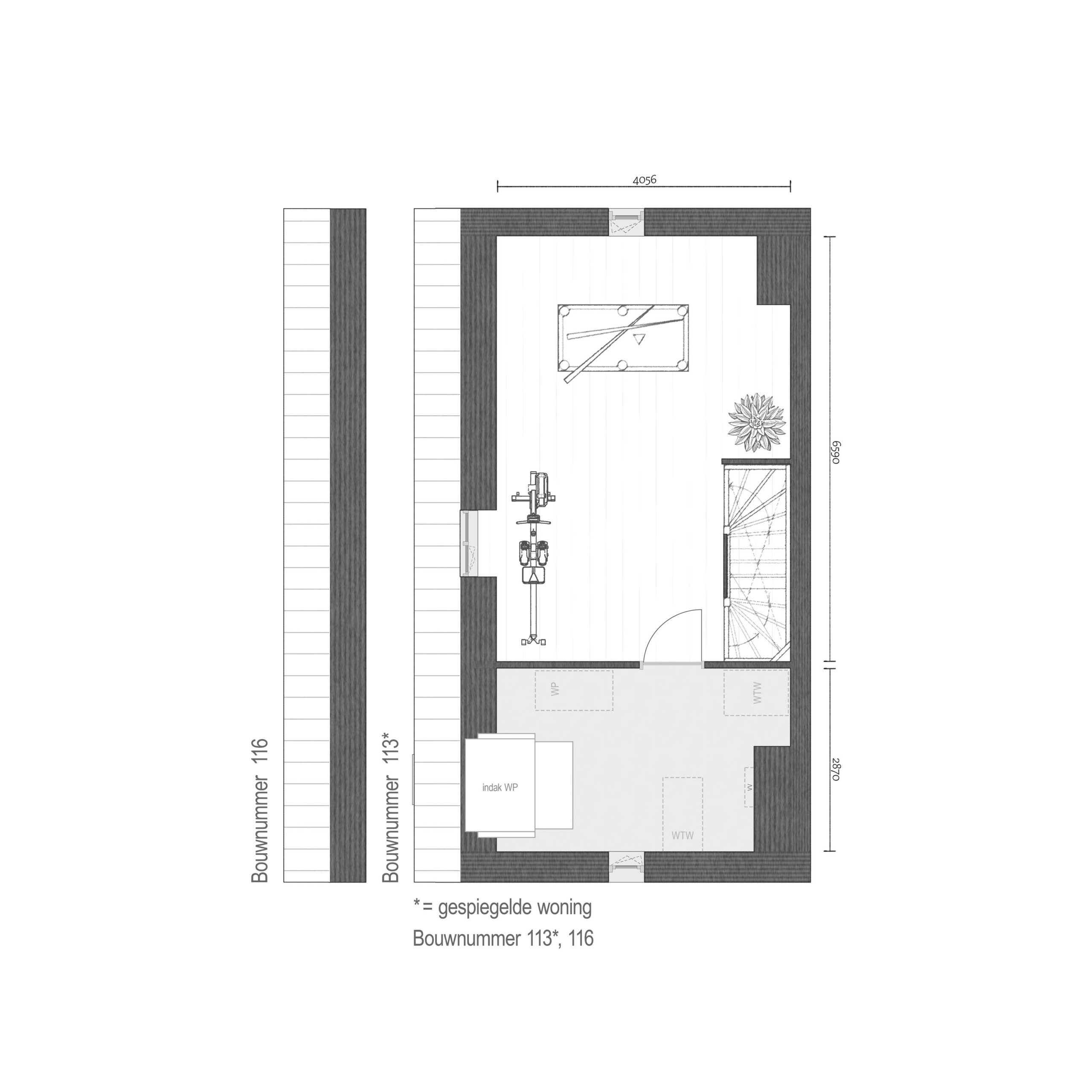 Plattegrond 2e verdieping - Bnr. 113 & 116