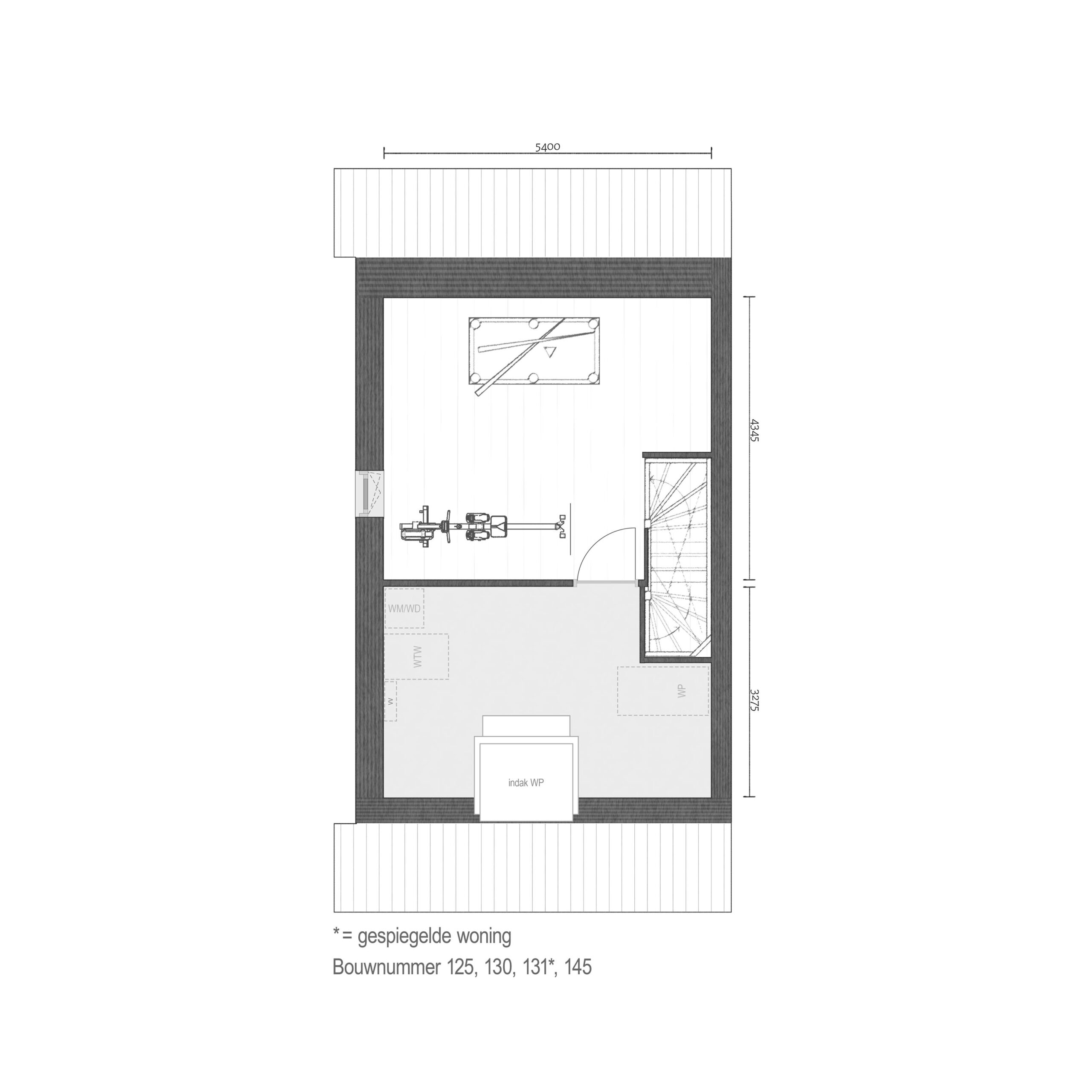 Plattegrond 2e verdieping - Bnr. 125, 130, 131 & 145