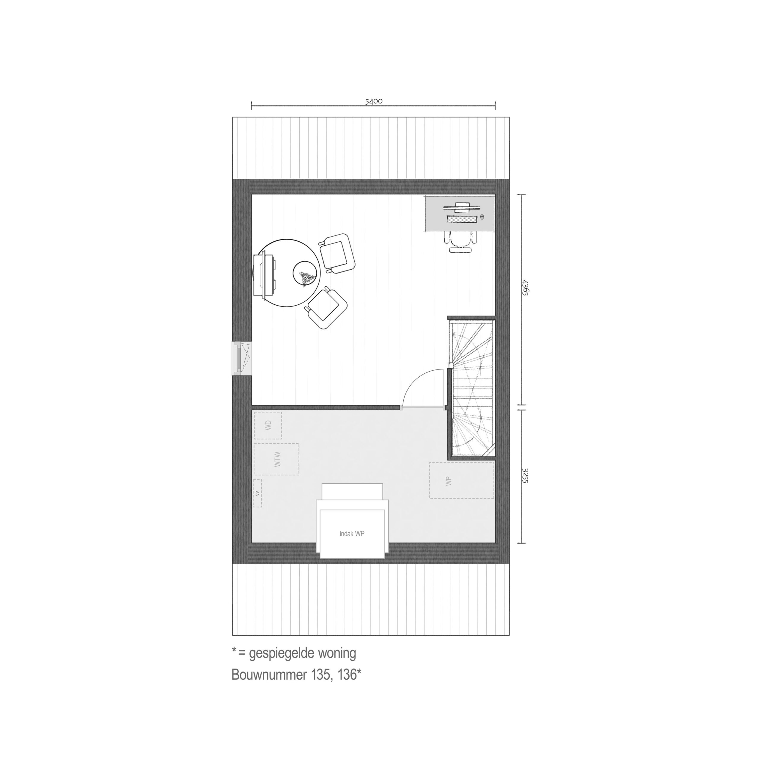 Plattegrond 2e verdieping - Bnr. 135 & 136