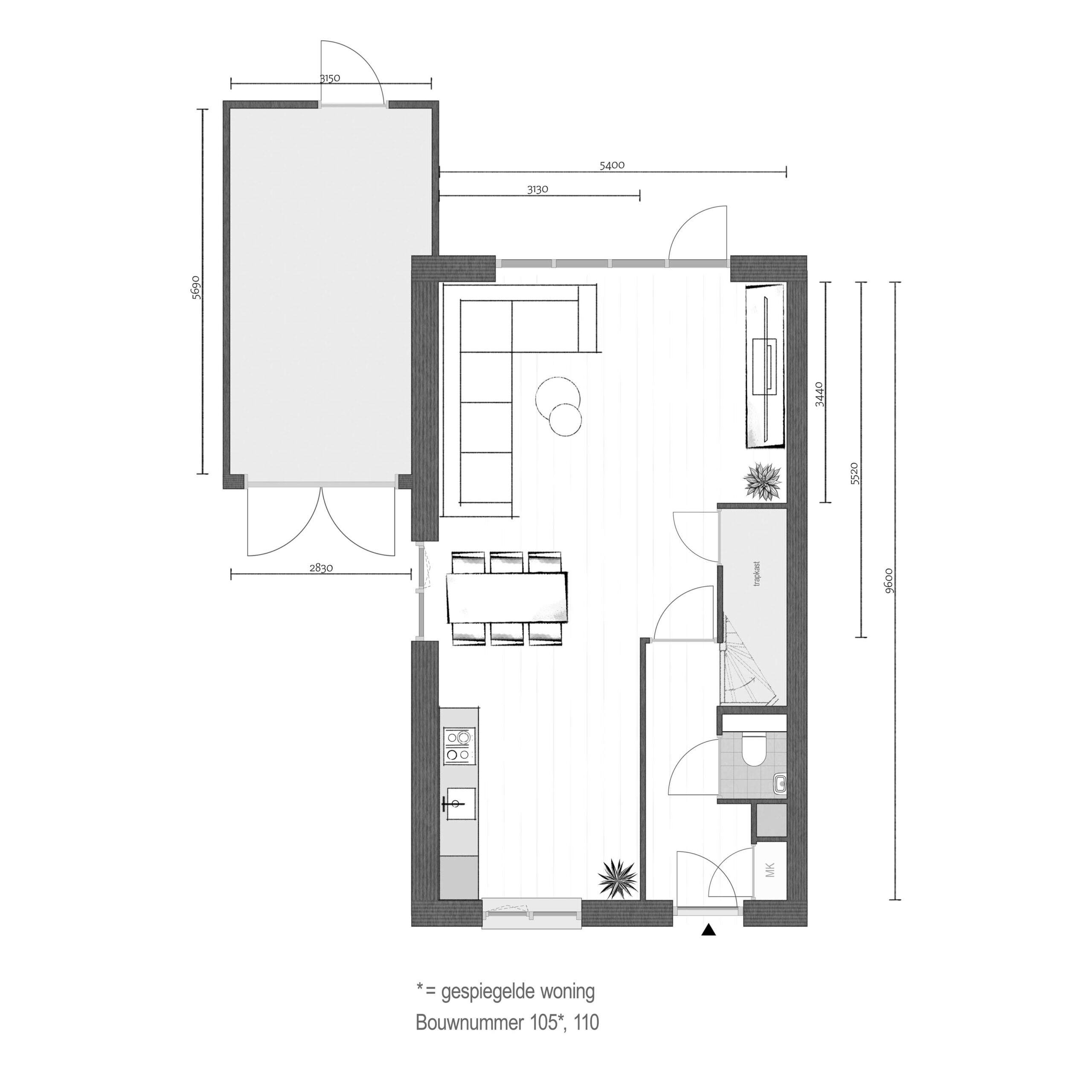 Plattegrond Begane grond - Bnr. 105 & 110